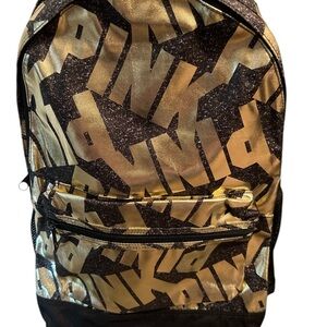 Victoria Secret Pink Stylish Gold and Black Backpack